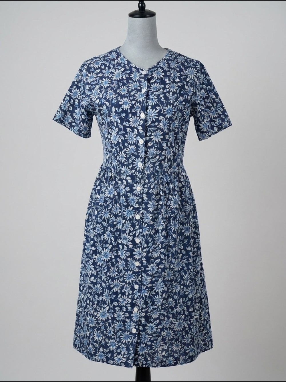 Laura Tyler Blue Floral Button Front Midi Dress Women's Small Cottagecore Vintag